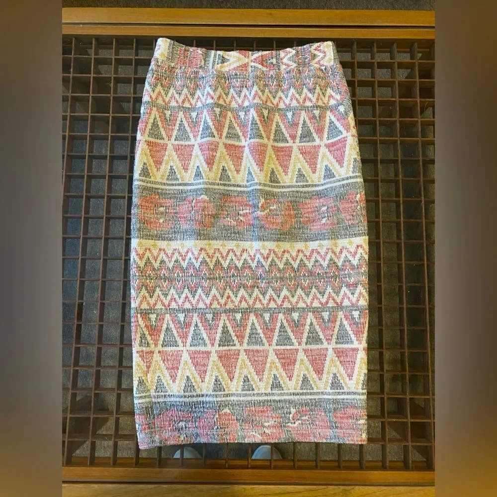 Free People Mendocino Woven Pencil Midi Skirt Southwestern front Slit size small